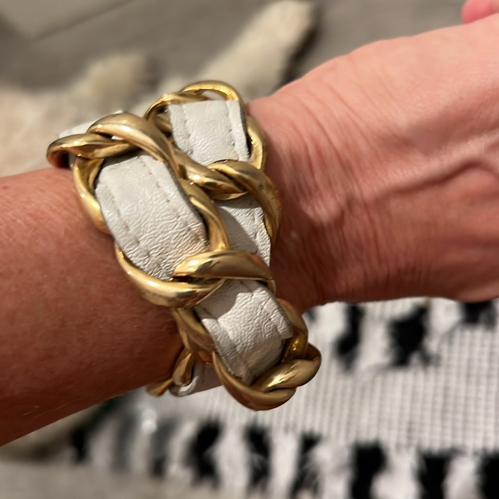 CC Skye Gold & White Chain Link Leather Choker &/or bracelet Y2K - Picture 1 of 10